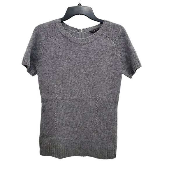 BCBGMaxAzria‎ Women's Gray 100% Wool Short Sleeve Full Back Zip Sweater Size M - Picture 1 of 7